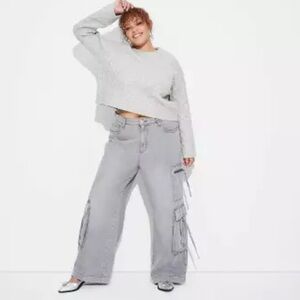 Wild Fable Gray Boxy Thermal Crop Long Sleeve Top Womens Plus Size XXL